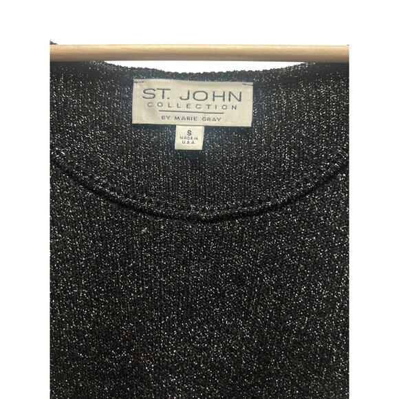 St John Black Metallic Sparkle Knit Sweater Shell with Scalloped Hem - Picture 3 of 6